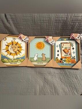 BP Home Tarot Card Wall Art Set of 3 The Kiss The Moon The Reader Decor 15x12